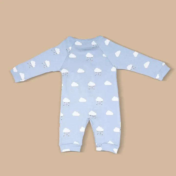 Prekies Newborn Cotton Sleepsuit Cloud Print - Light or Sky Blue
