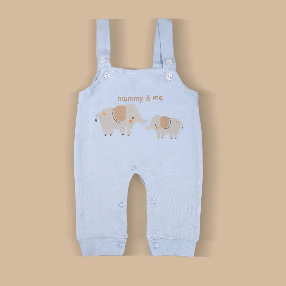 Prekies Newborn Cotton Dungaree Set Elephant Print - Multi