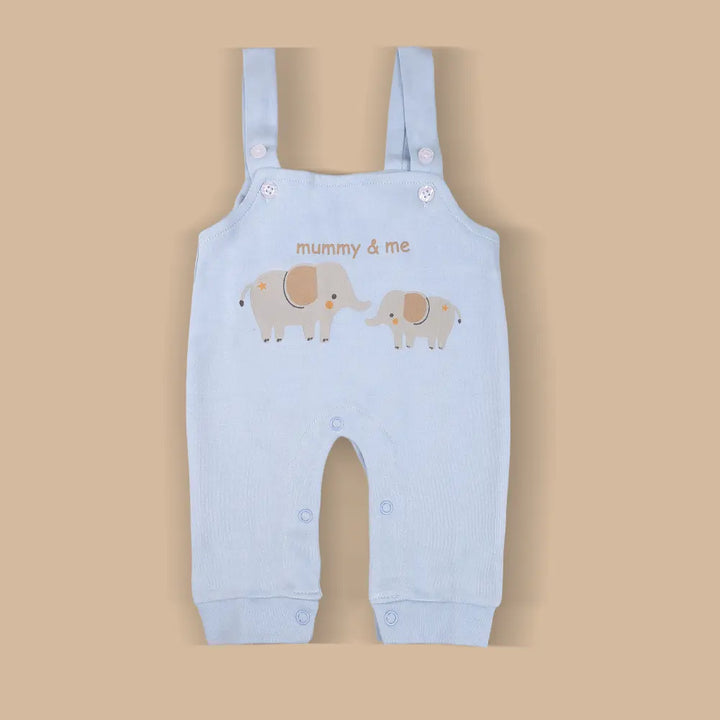 Prekies Newborn Cotton Dungaree Set Elephant Print - Multi