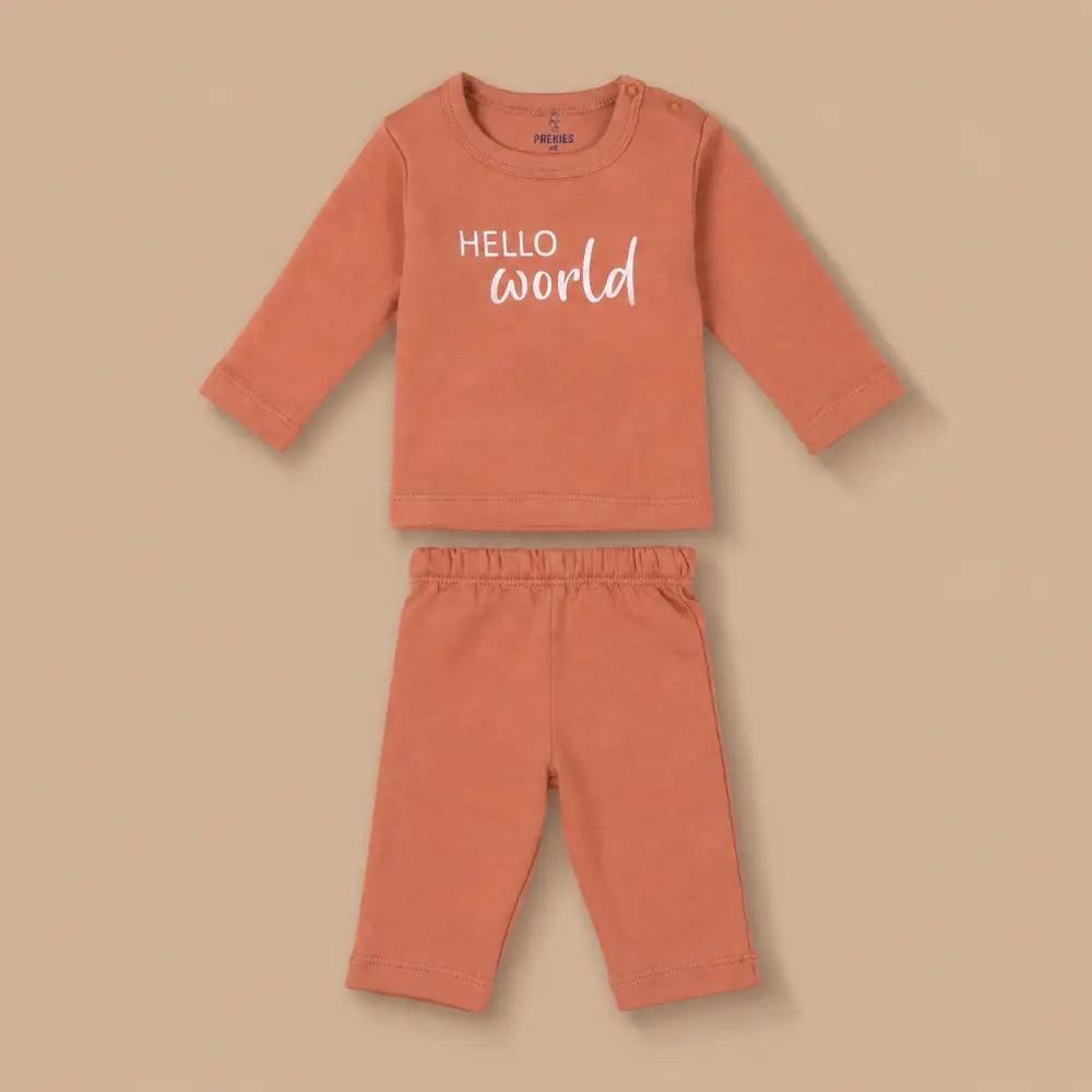 Prekies Newborn Clothing Set Hello World Print - Brown