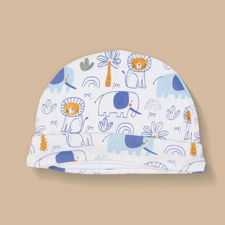 Prekies Newborn Cotton Cap, Mittens &amp; Booties Set Lion Print - White
