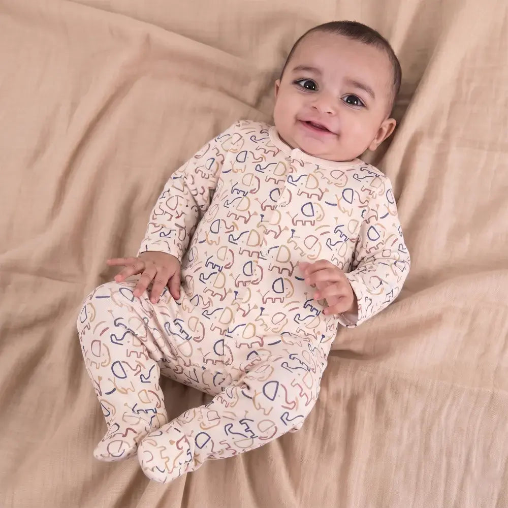 Prekies Newborn Cotton Sleepsuits Elephant Print - Multi (Set of 3)