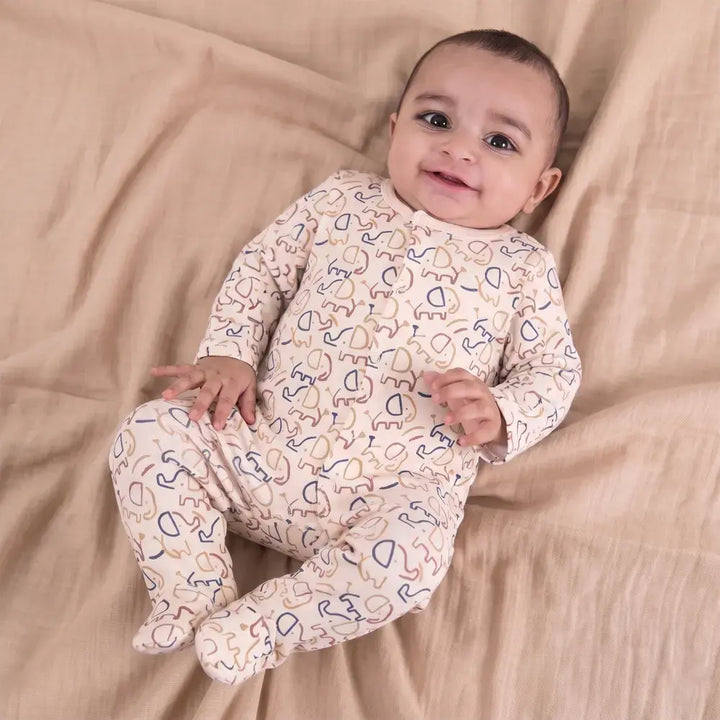 Prekies Newborn Cotton Sleepsuits Elephant Print - Multi (Set of 3)
