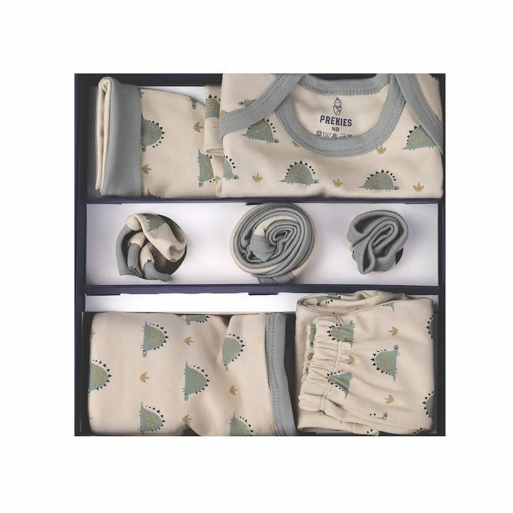 Prekies Newborn Baby Essentials Gift Set - 10-Piece Dino Print Set - Cream &amp; Olive