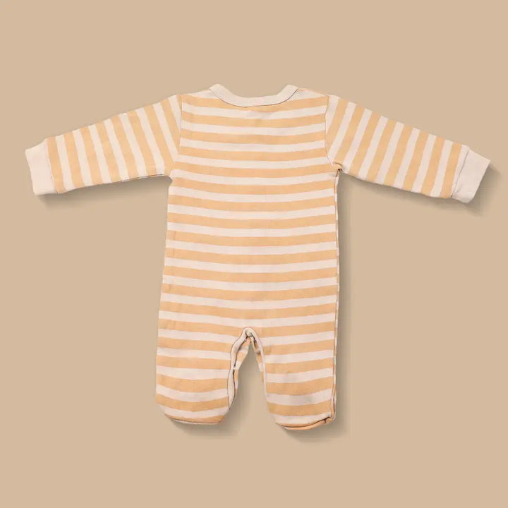Prekies Newborn Cotton Sleepsuit Bear Face Print - Beige &amp; Brown