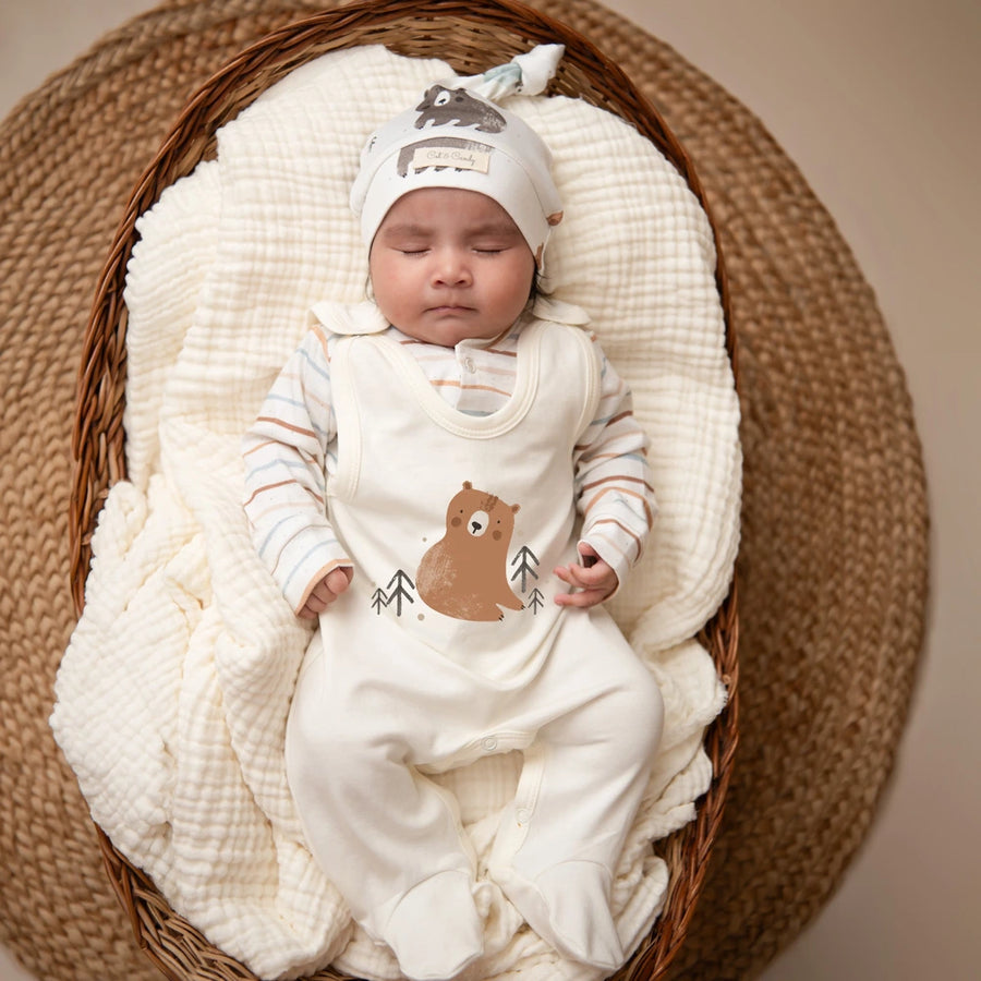 Cot & Candy Baby Organic S/S Footed Romper with Long Sleeve Front Open Tee - Amber Woodland