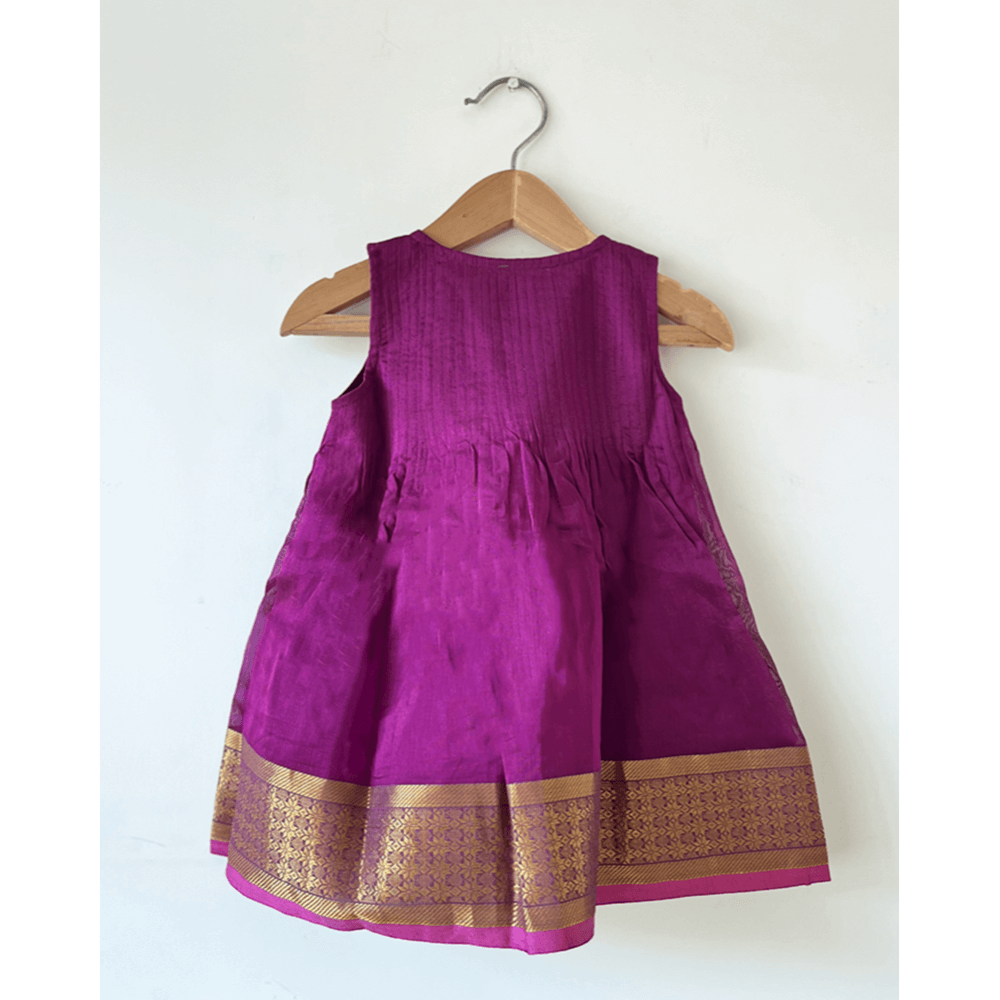 Love The World Today Anagha Handwoven Cotton Silk Pleated Festive Infant Dress - Purple