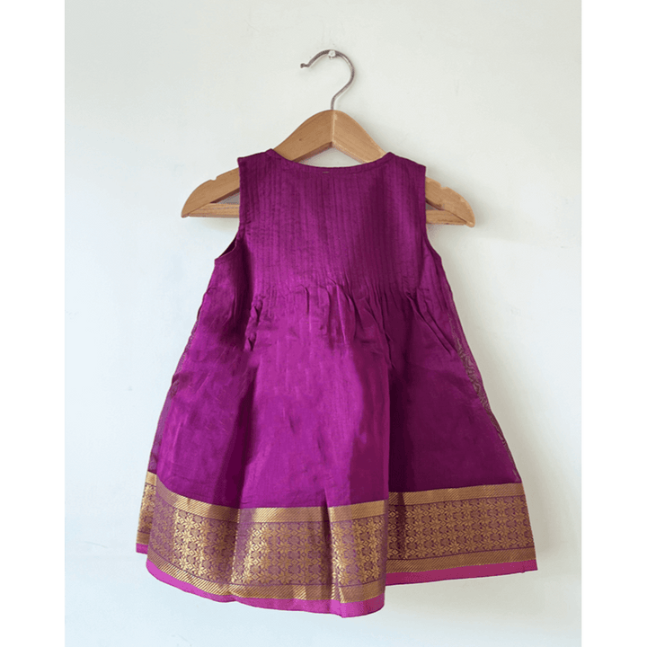 Love The World Today Anagha Handwoven Cotton Silk Pleated Festive Infant Dress - Purple