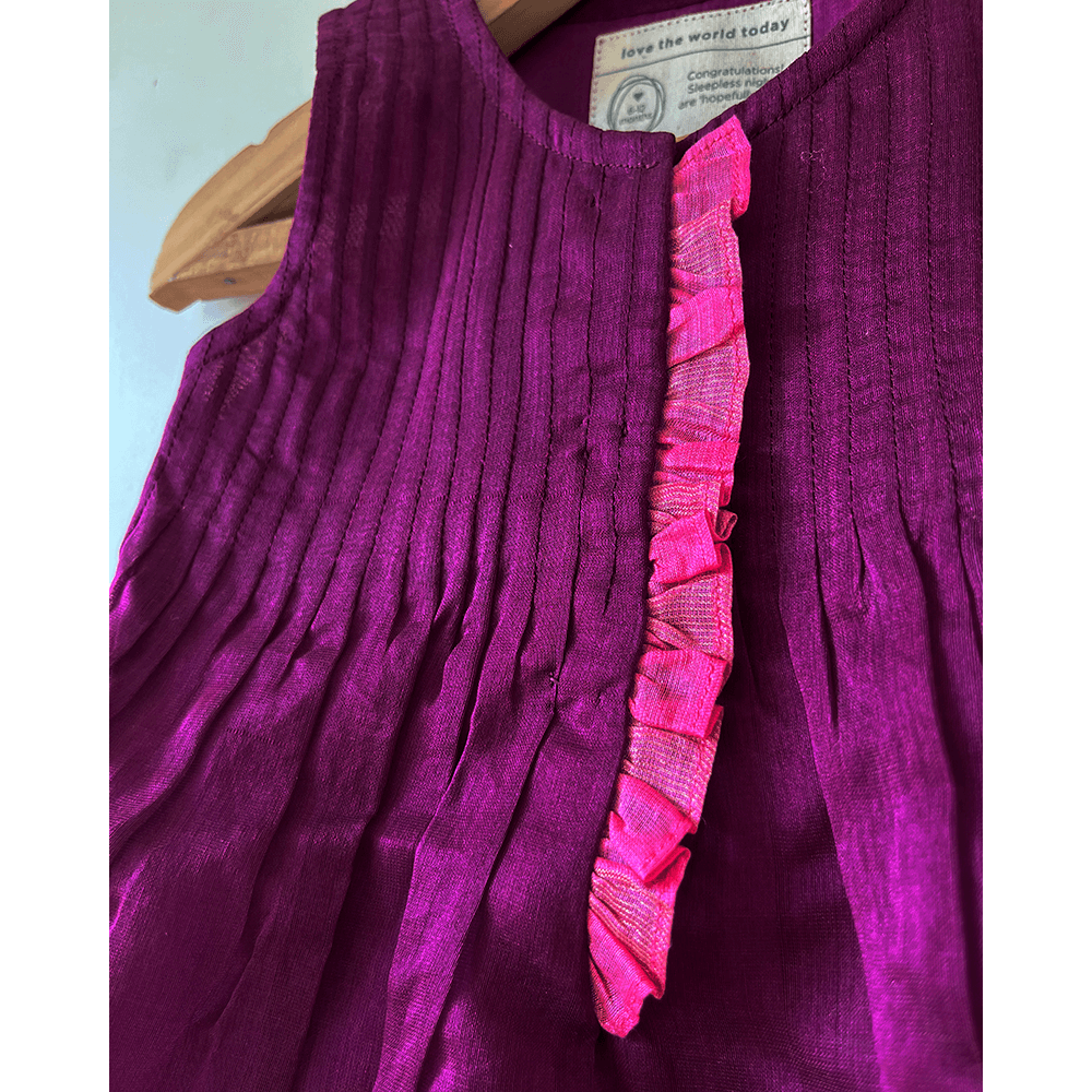 Love The World Today Anagha Handwoven Cotton Silk Pleated Festive Infant Dress - Purple