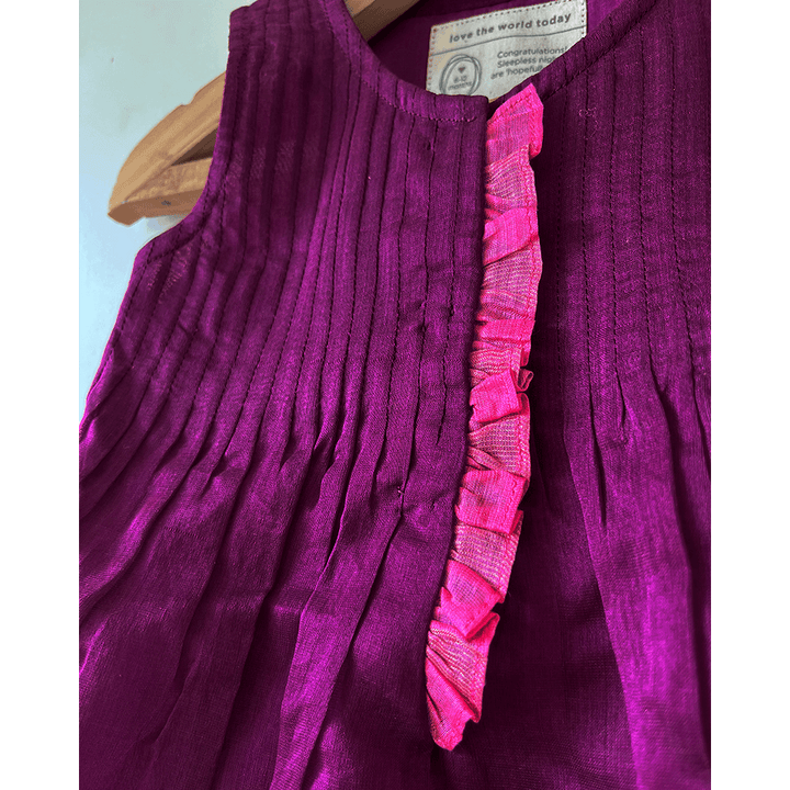 Love The World Today Anagha Handwoven Cotton Silk Pleated Festive Infant Dress - Purple