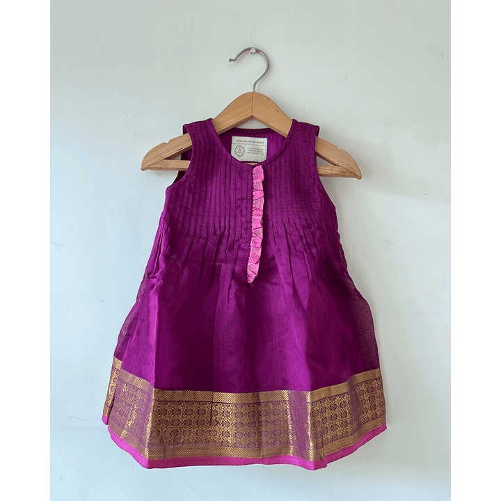 Love The World Today Anagha Handwoven Cotton Silk Pleated Festive Infant Dress - Purple