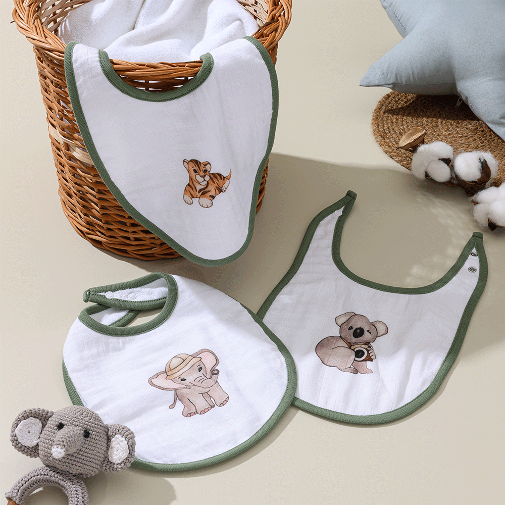 Cugo Bamboo Cotton Muslin Bibs (Pack of 3)