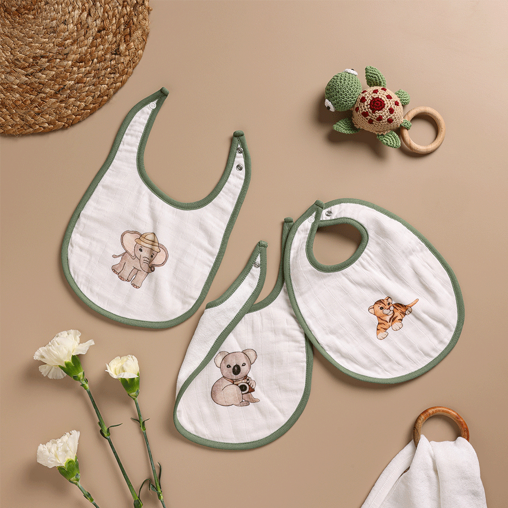 Cugo Bamboo Cotton Muslin Bibs (Pack of 3)