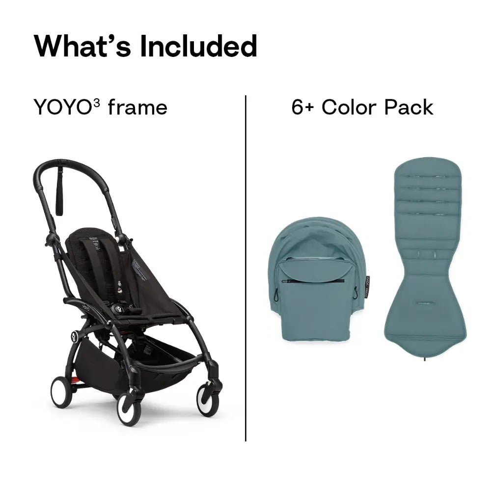 Stokke YOYO3 Stroller | Lightweight Compact Travel Stroller for Babies | Cabin Friendly &amp; Foldable | UPF 50+ Sun Protection | 5 Point Safety Harness | Award Winning Design | YOYO Stroller India | 6 Months to 4 Years - Black/Aqua
