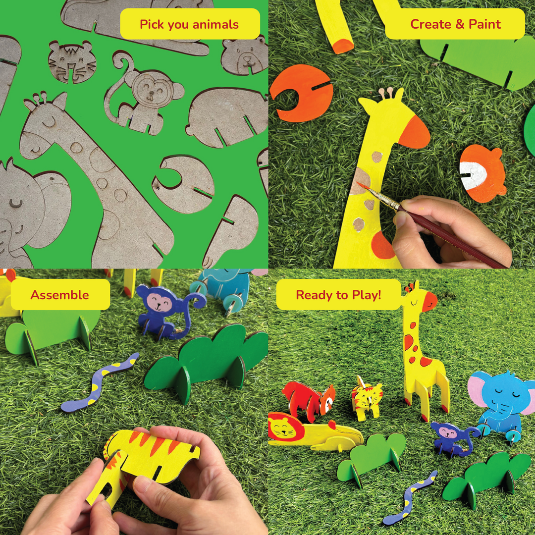 Shumee 3D Wooden Animal Art &amp; Craft Kit (3+ Years) | Rakhi Gift for Sister Kids