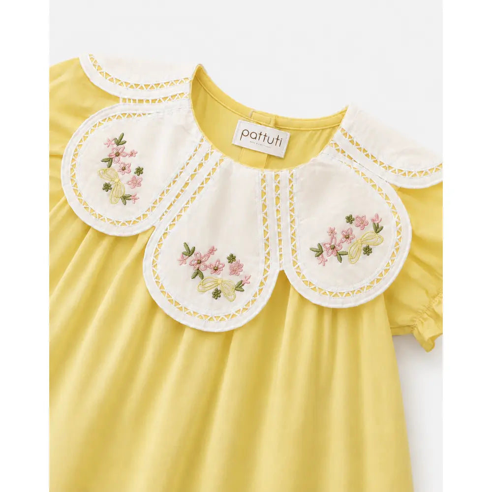 Pattuti Sustainable Cotton Dress For Girls With Embroidered Petal Collar