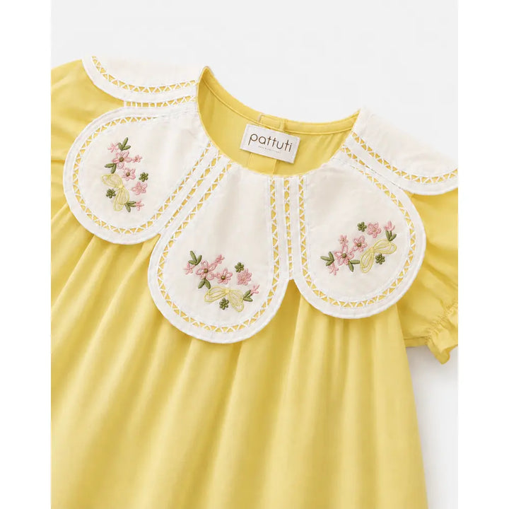 Pattuti Sustainable Cotton Dress For Girls With Embroidered Petal Collar