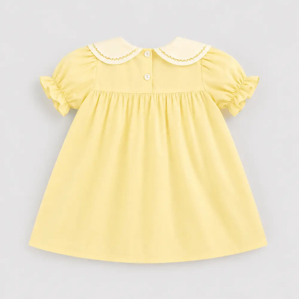 Pattuti Sustainable Cotton Dress For Girls With Embroidered Petal Collar