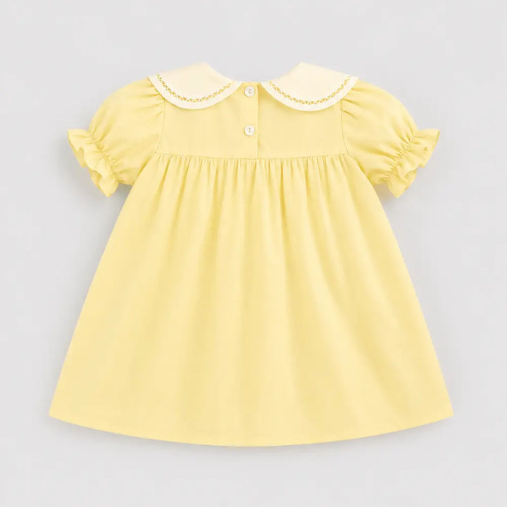Pattuti Sustainable Cotton Dress For Girls With Embroidered Petal Collar