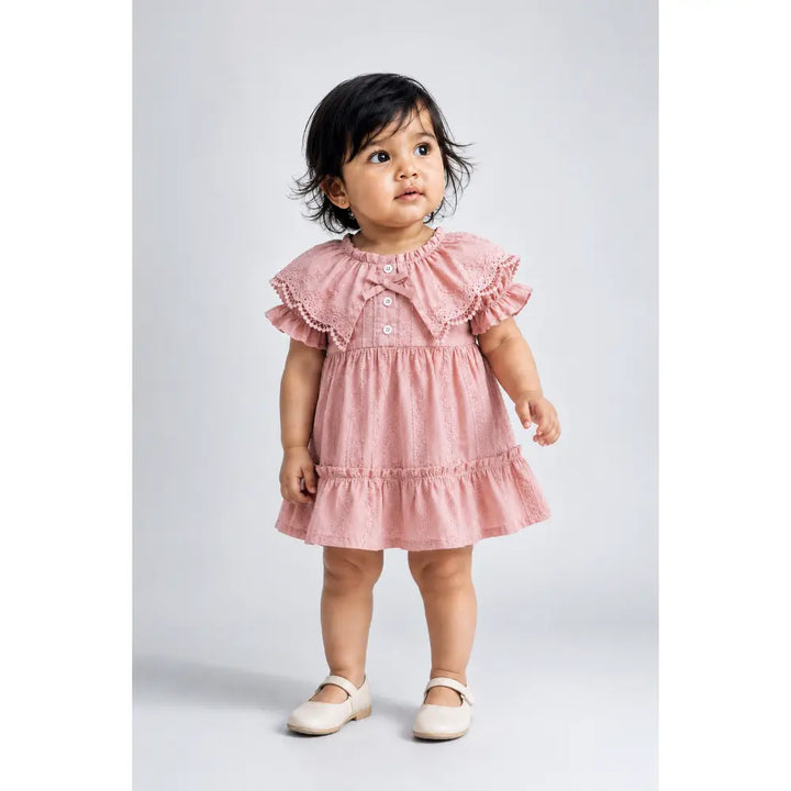 Pattuti Sustainable Embroidered Cotton Dress With Self Lace Collar For Girls