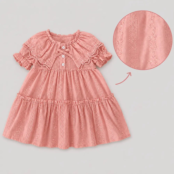 Pattuti Sustainable Embroidered Cotton Dress With Self Lace Collar For Girls