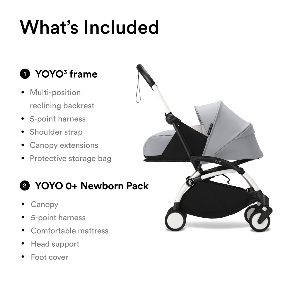 YOYO³ Stroller White frame with 0+ newborn pack