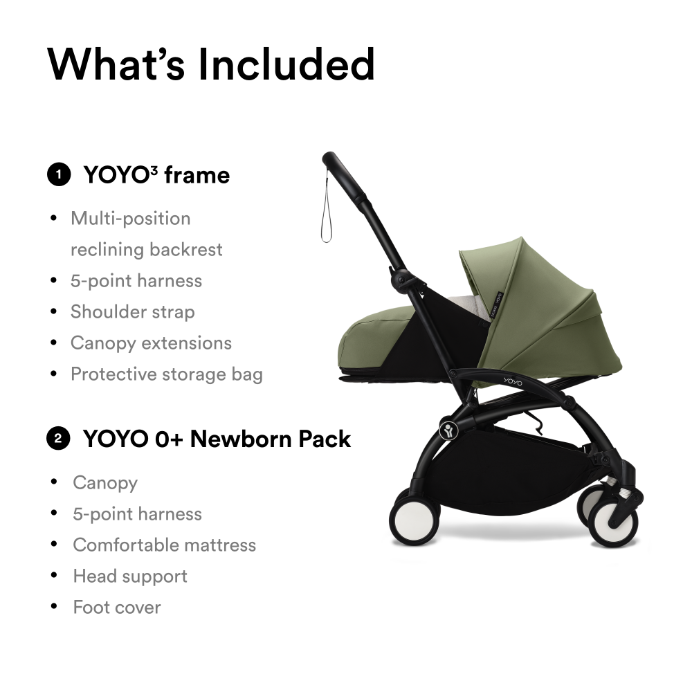 YOYO³ Stroller Black frame with 0+ newborn pack