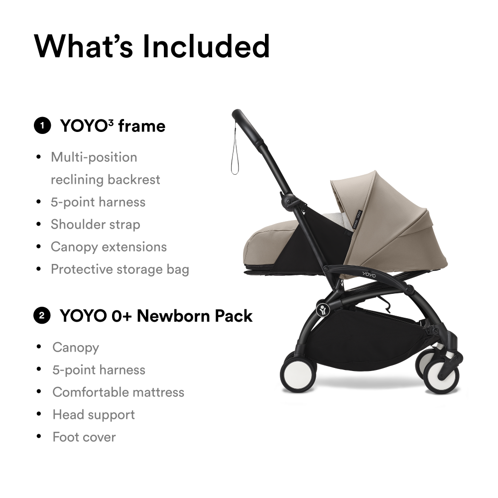 YOYO³ Stroller Black frame with 0+ newborn pack