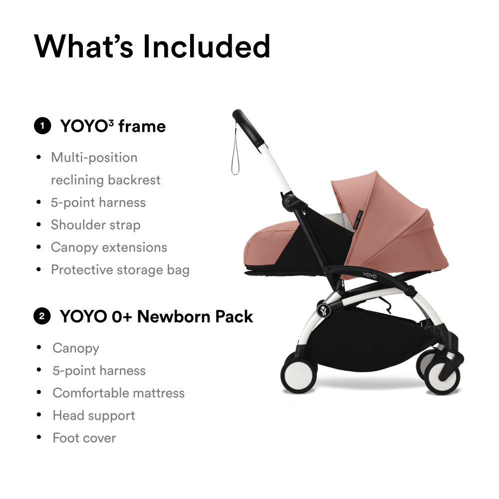 YOYO³ Stroller White frame with 0+ newborn pack