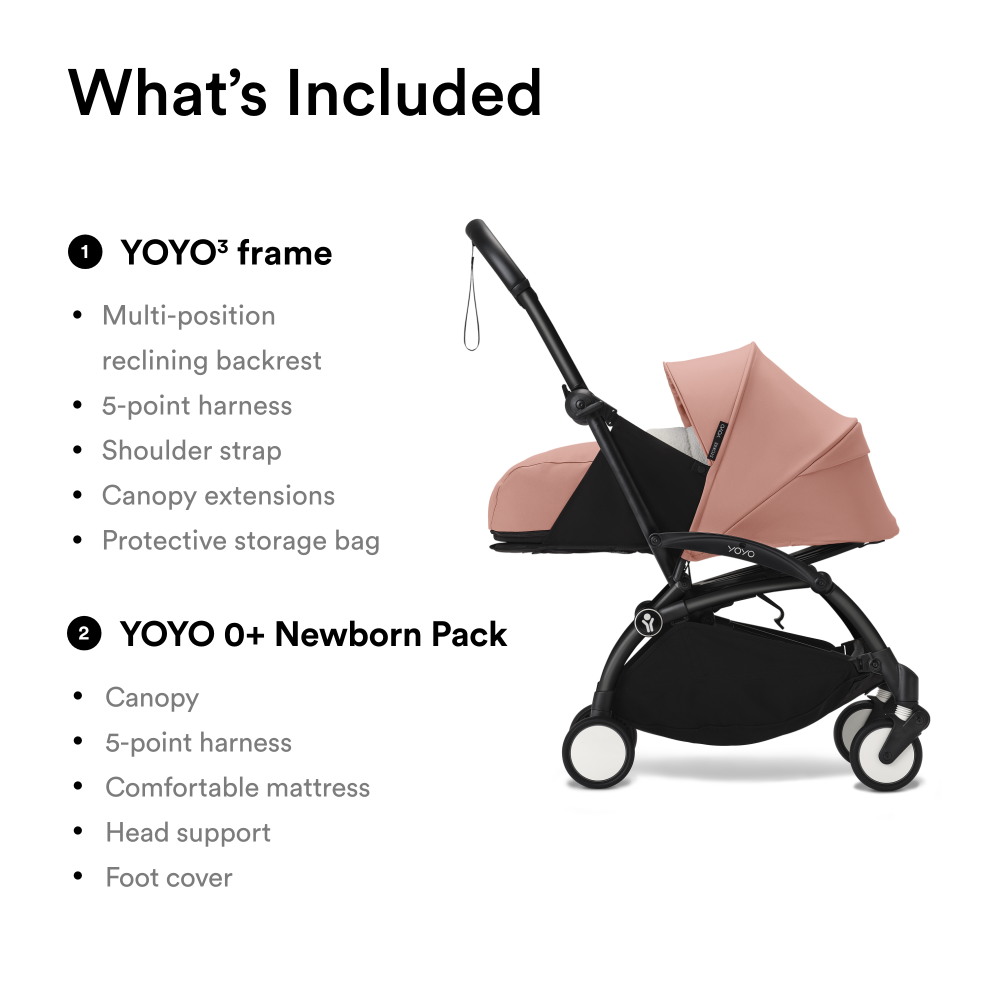 YOYO³ Stroller Black frame with 0+ newborn pack