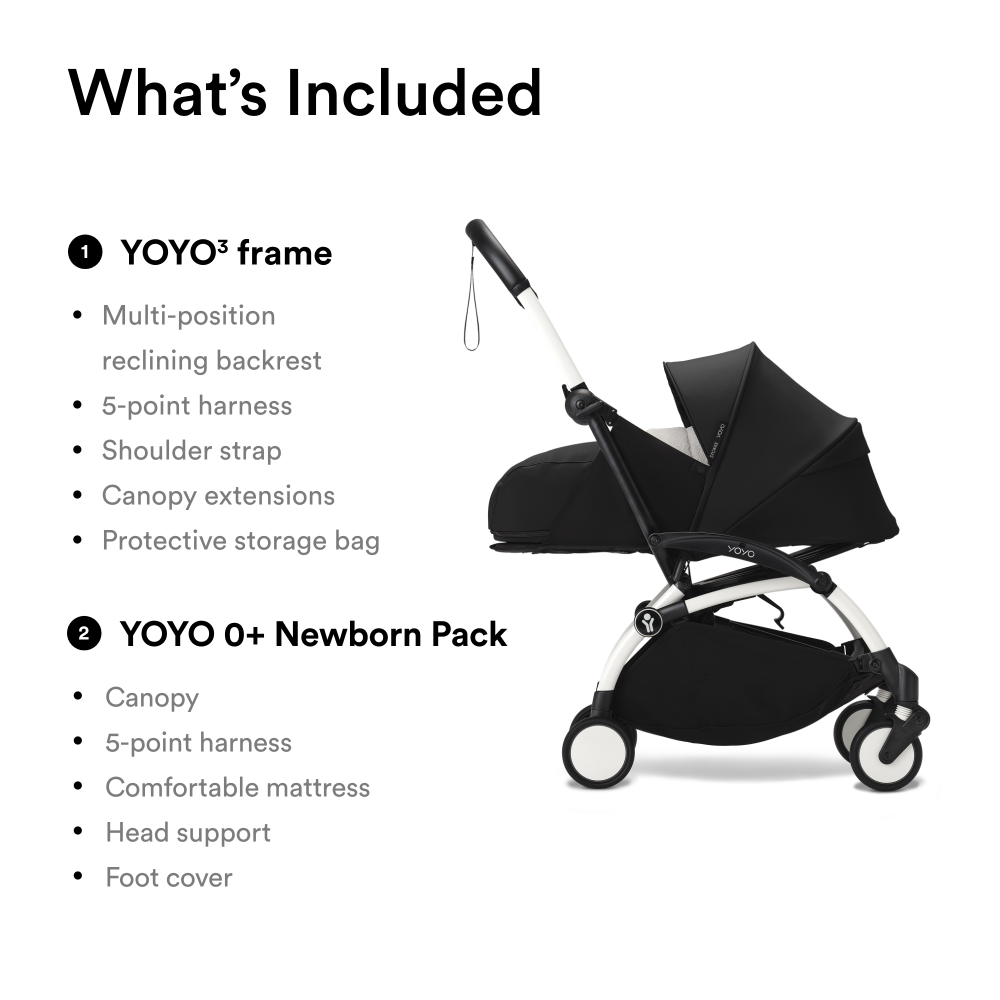 YOYO³ Stroller White frame with 0+ newborn pack