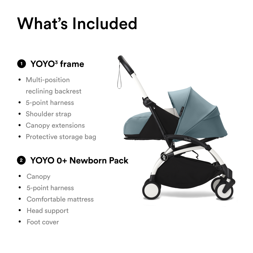 YOYO³ Stroller White frame with 0+ newborn pack