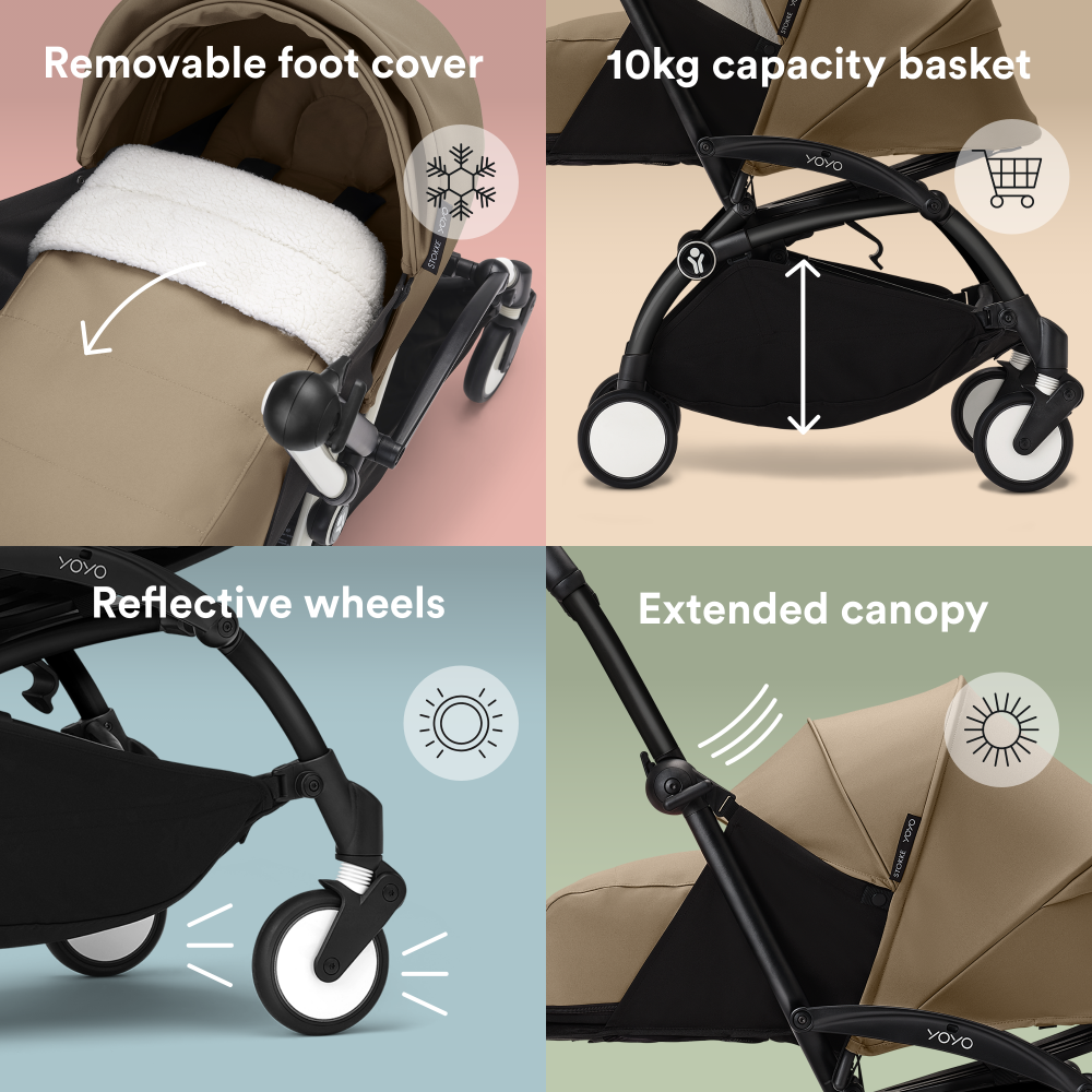 YOYO³ Stroller Black frame with 0+ newborn pack