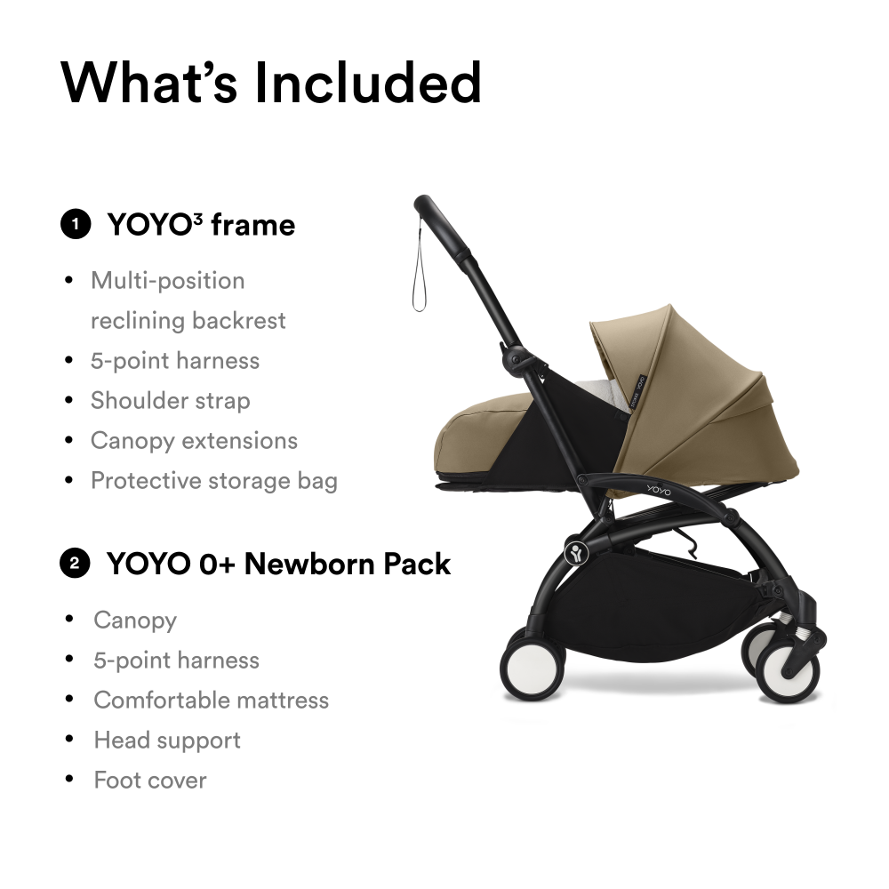 YOYO³ Stroller Black frame with 0+ newborn pack