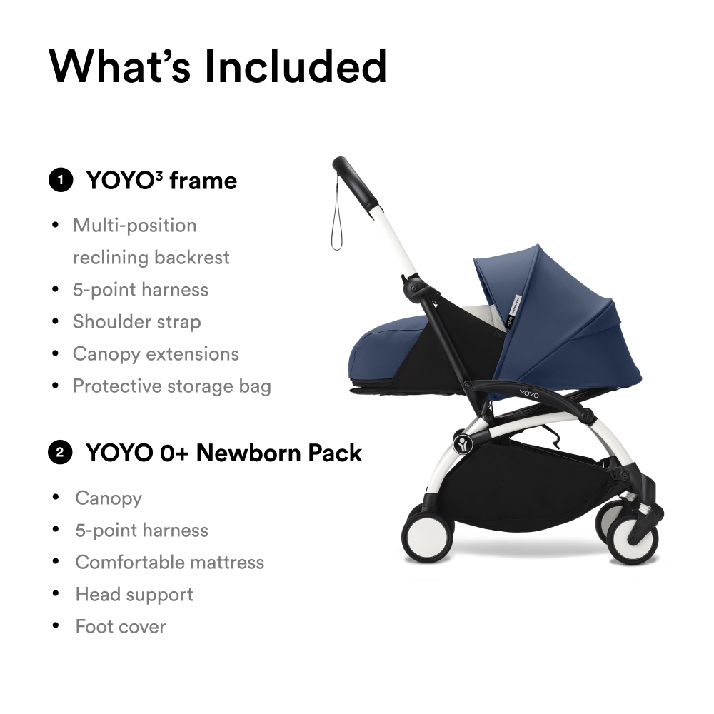 YOYO³ Stroller White frame with 0+ newborn pack