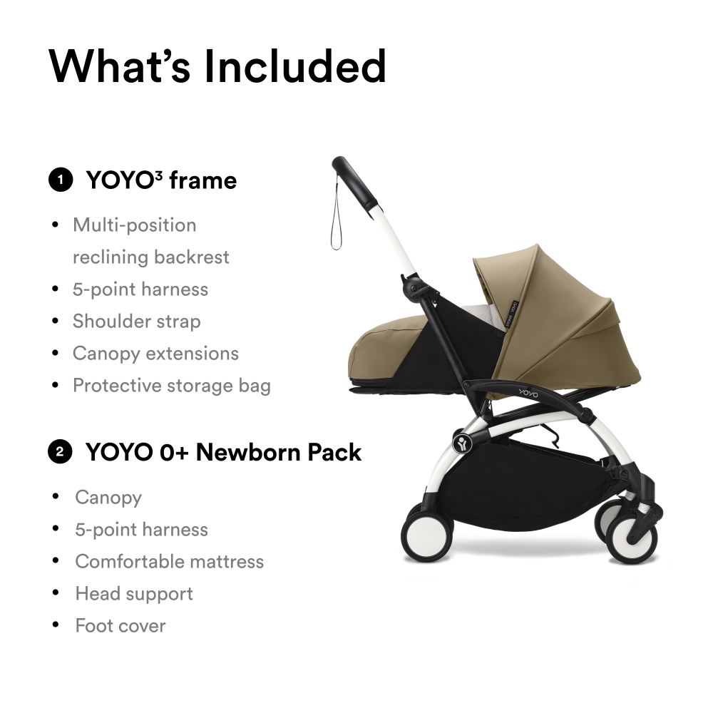 YOYO³ Stroller White frame with 0+ newborn pack