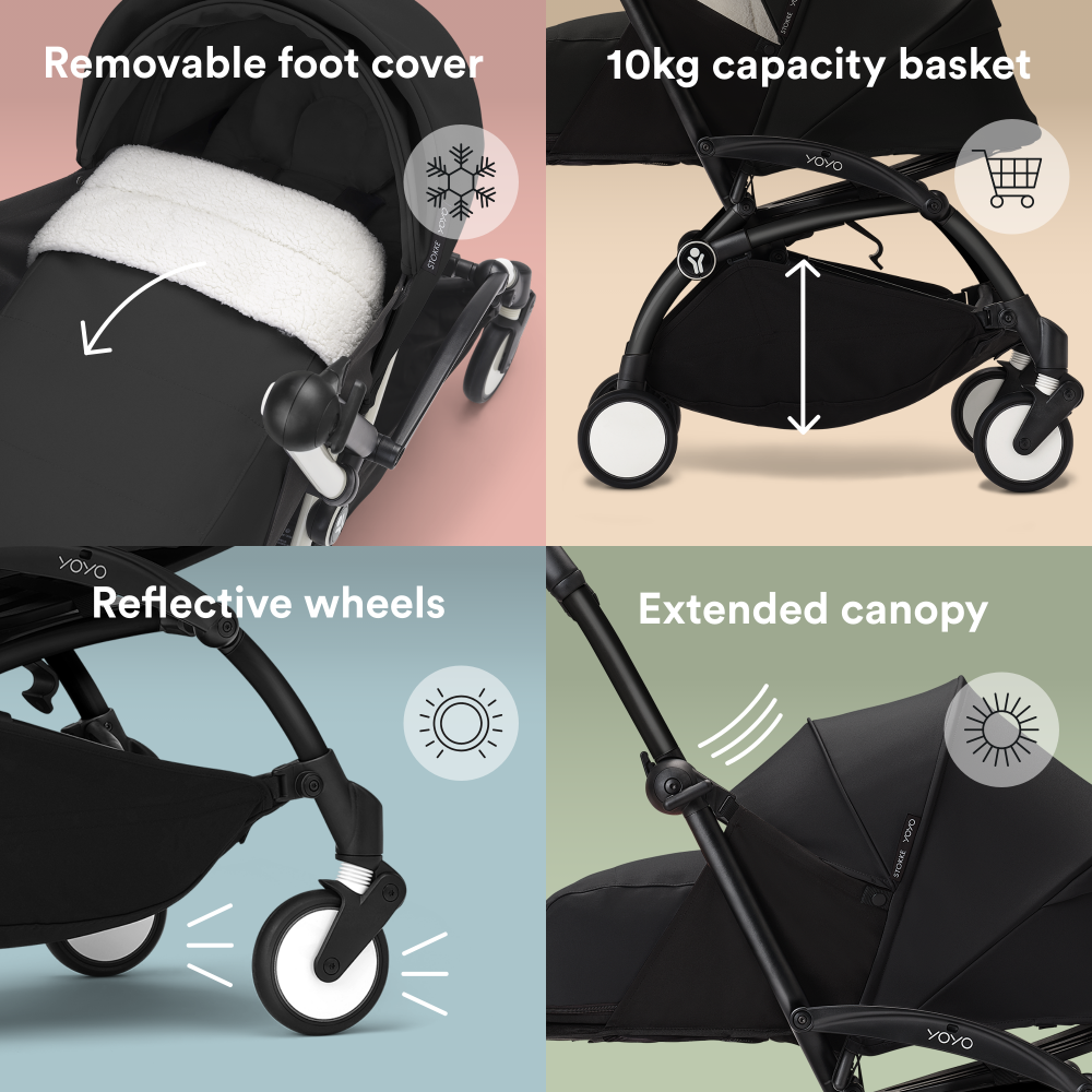 YOYO³ Stroller Black frame with 0+ newborn pack