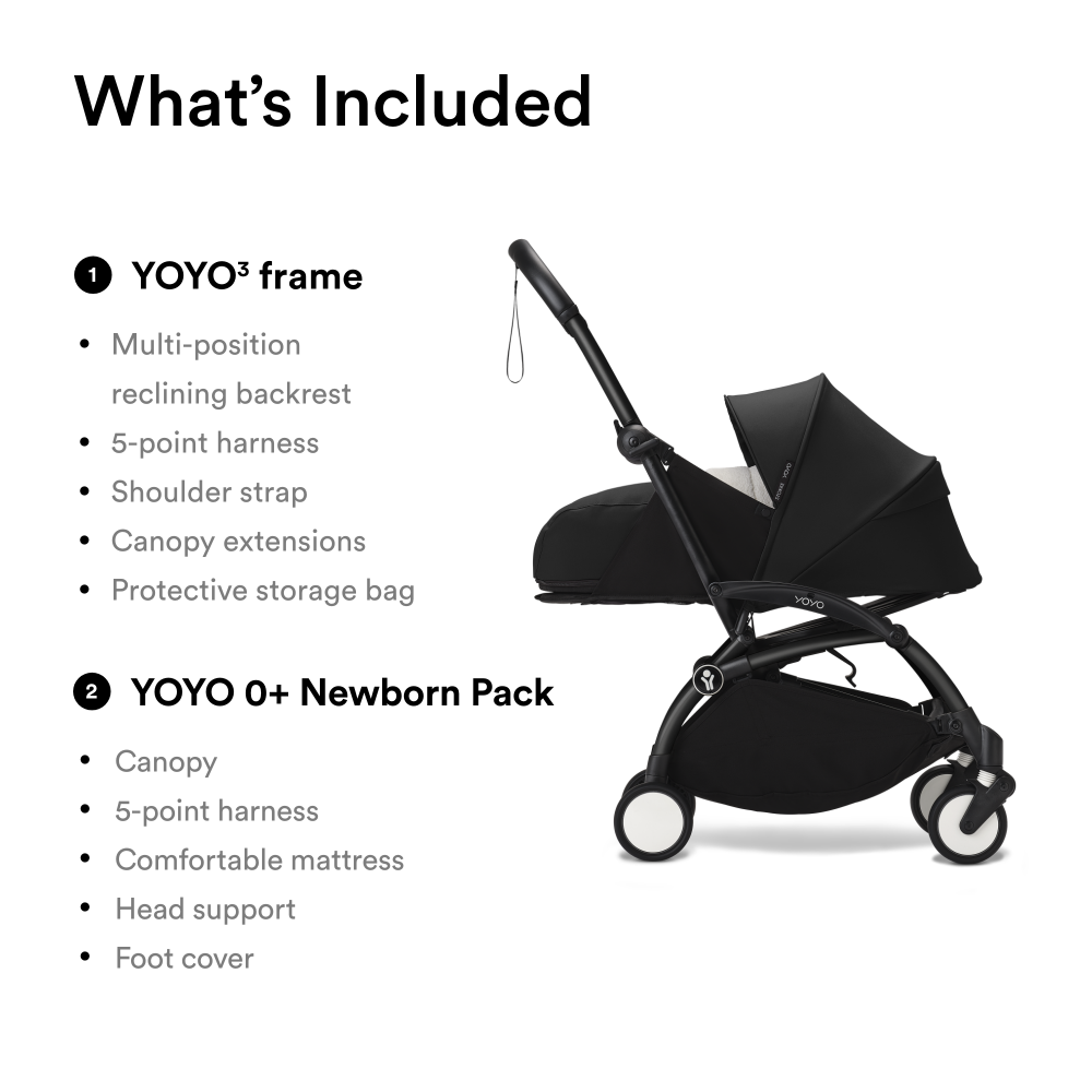 YOYO³ Stroller Black frame with 0+ newborn pack