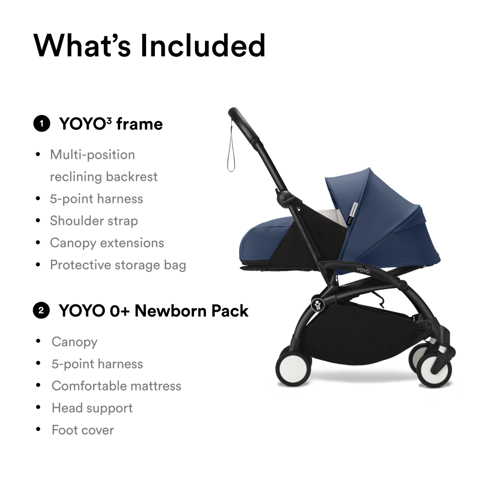 YOYO³ Stroller Black frame with 0+ newborn pack