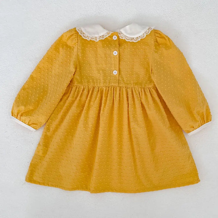 Pattuti Sustainable Dobby Cotton Dress With Embroidered Lace Collar For Girls