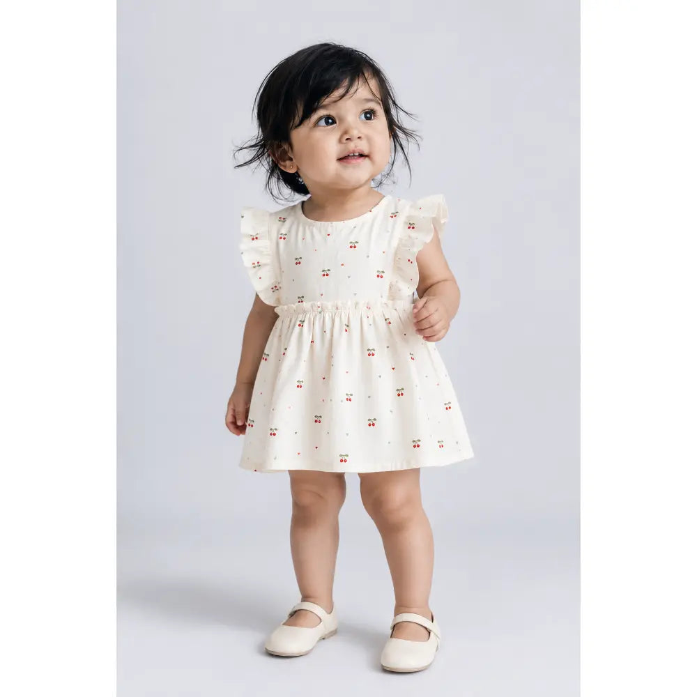Pattuti Sustainable Cotton Printed Dress With Bow For Girls