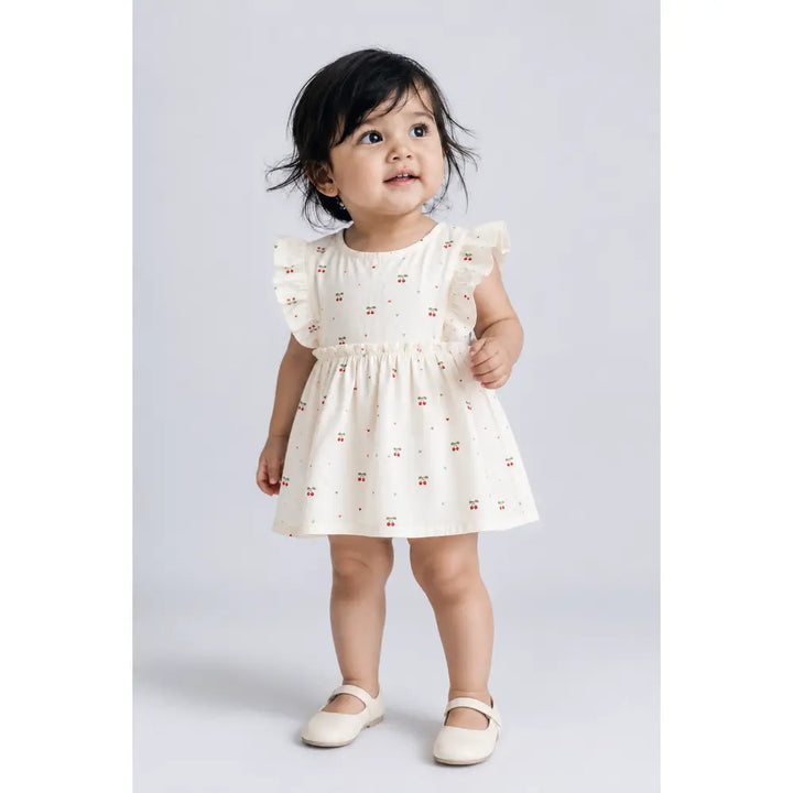 Pattuti Sustainable Cotton Printed Dress With Bow For Girls
