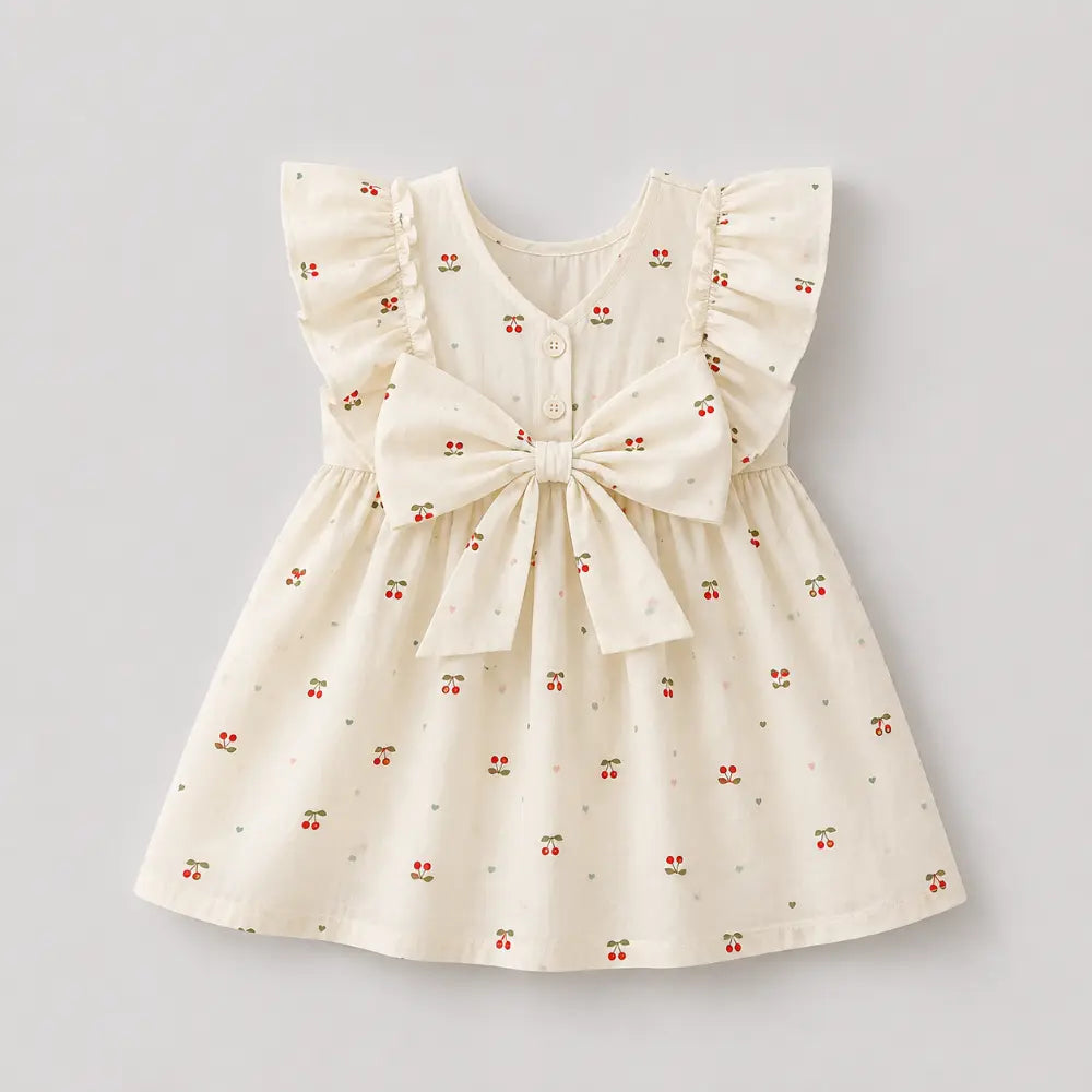 Pattuti Sustainable Cotton Printed Dress With Bow For Girls
