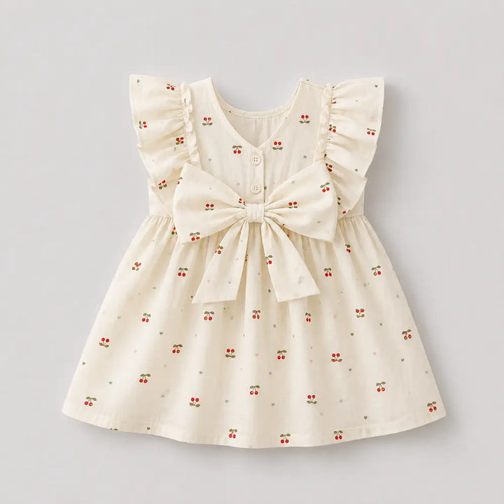 Pattuti Sustainable Cotton Printed Dress With Bow For Girls