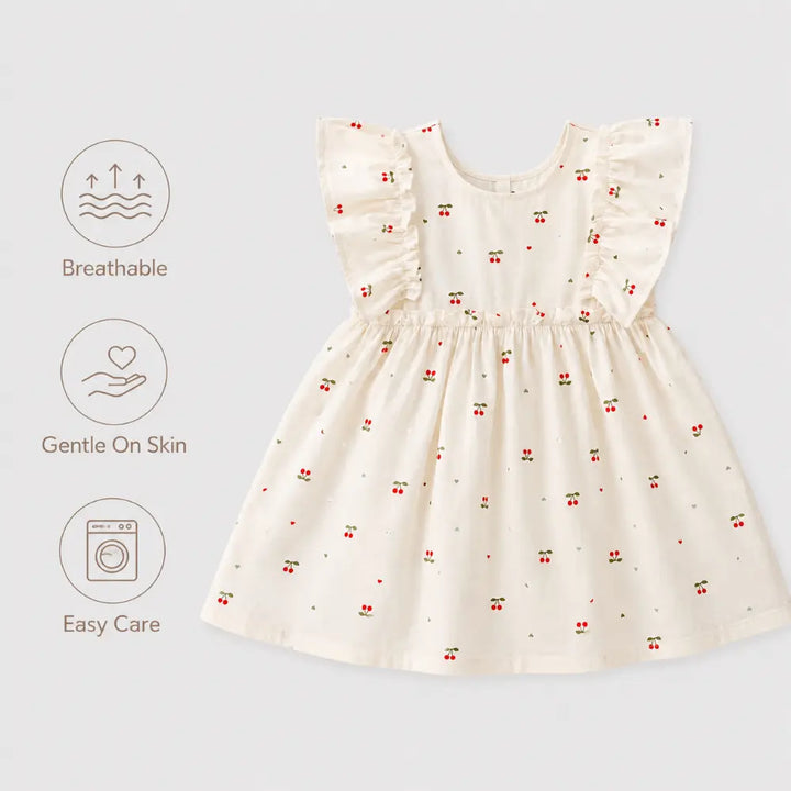 Pattuti Sustainable Cotton Printed Dress With Bow For Girls