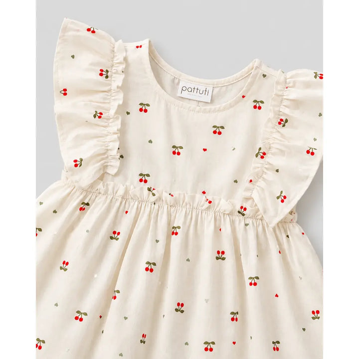 Pattuti Sustainable Cotton Printed Dress With Bow For Girls