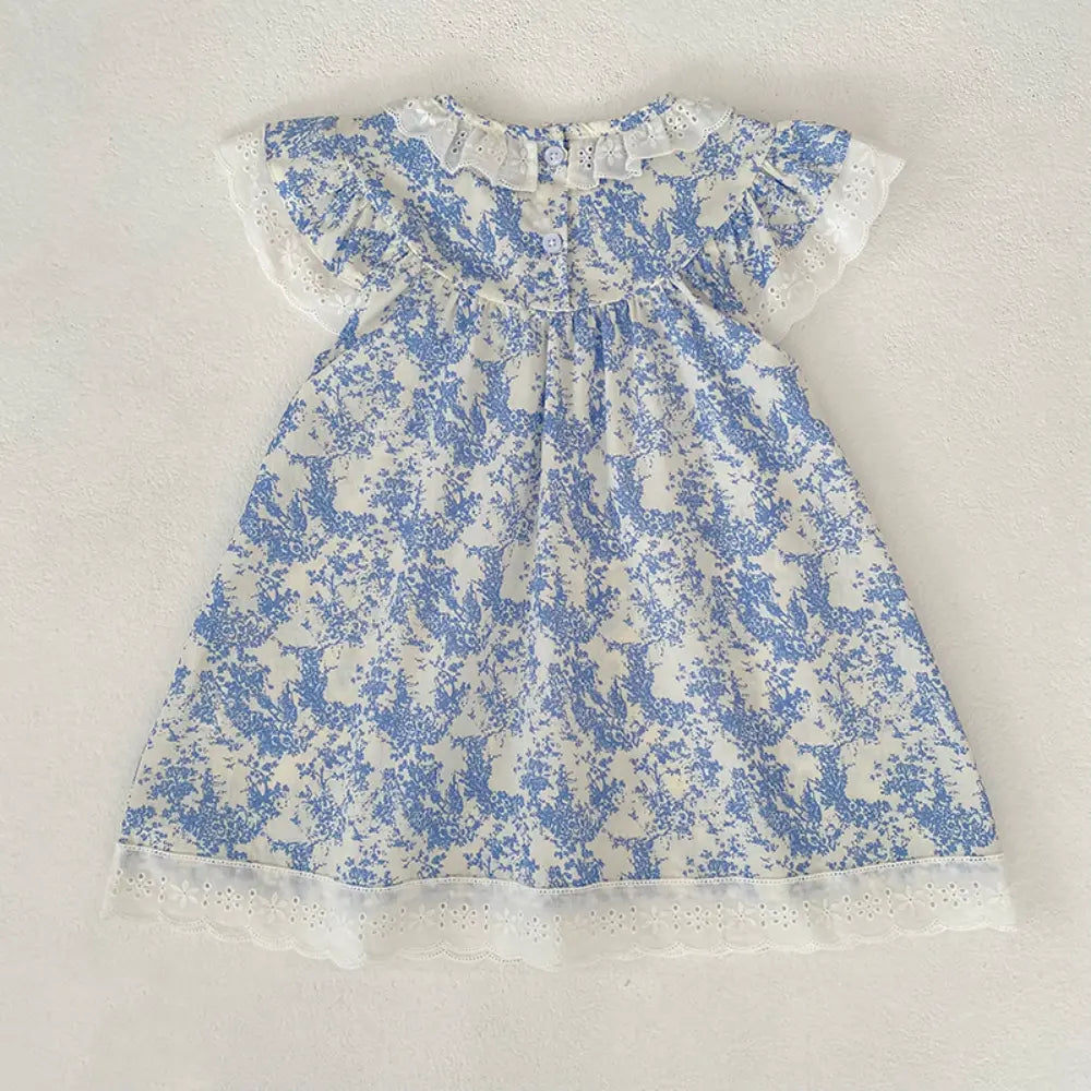 Pattuti Sustainable Cotton Floral Printed Dress With Self-Smocked Neck For Girls