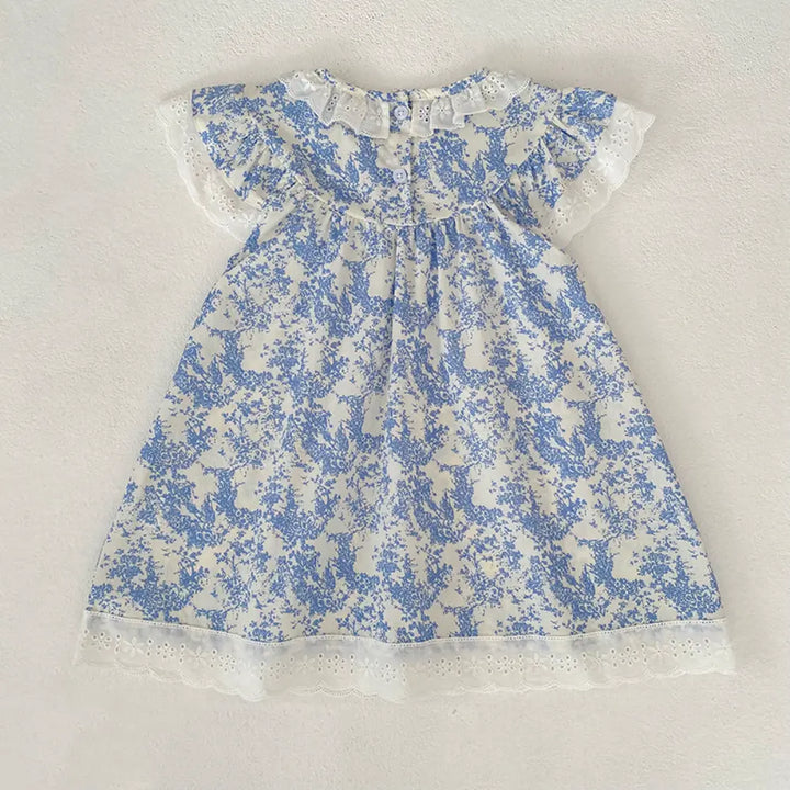 Pattuti Sustainable Cotton Floral Printed Dress With Self-Smocked Neck For Girls