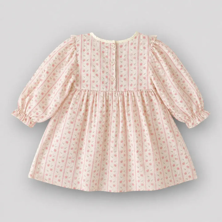 Pattuti Sustainable Dobby Printed Dress For Girls With Embroidery And Bow