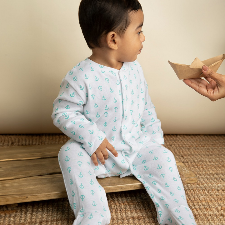 Cotton Bug Pyjama Romper - Anchor